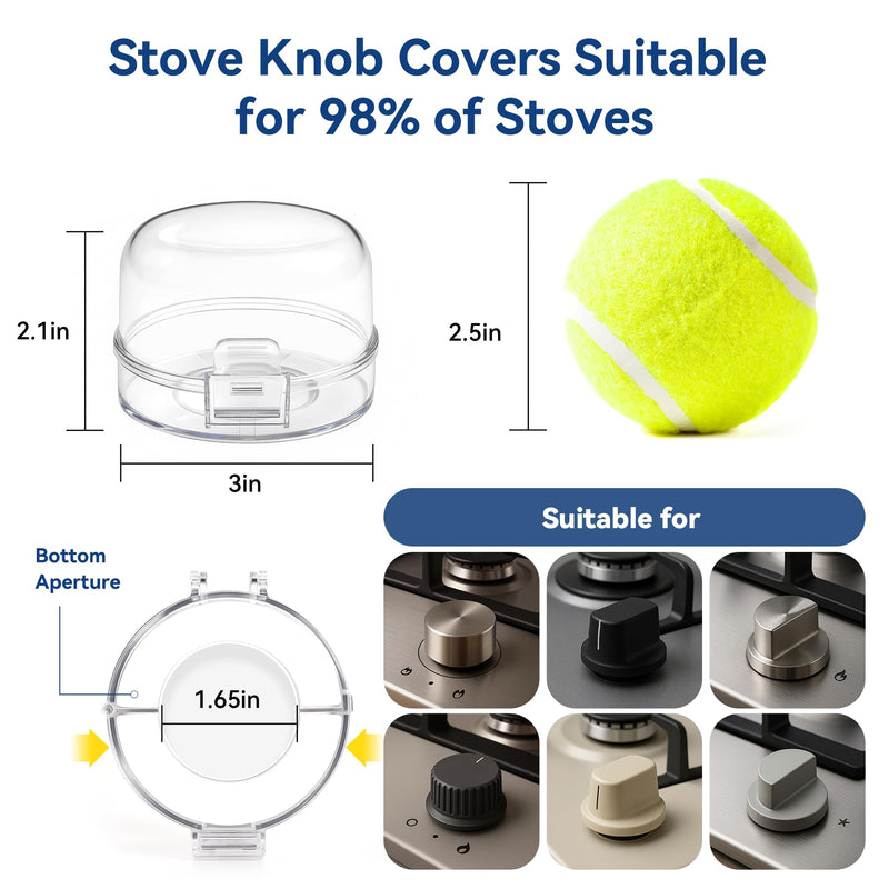 [Australia] - Stove Knob Safety Covers, 5Pcs Universal Size with 5 Heat Alert Stickers Oven Knob Covers for Child Safety, 2nd Gen Kitchen Burner Childproofing, Gas Stove Knob Locks for Kid Baby Pet (Clear) Clear 