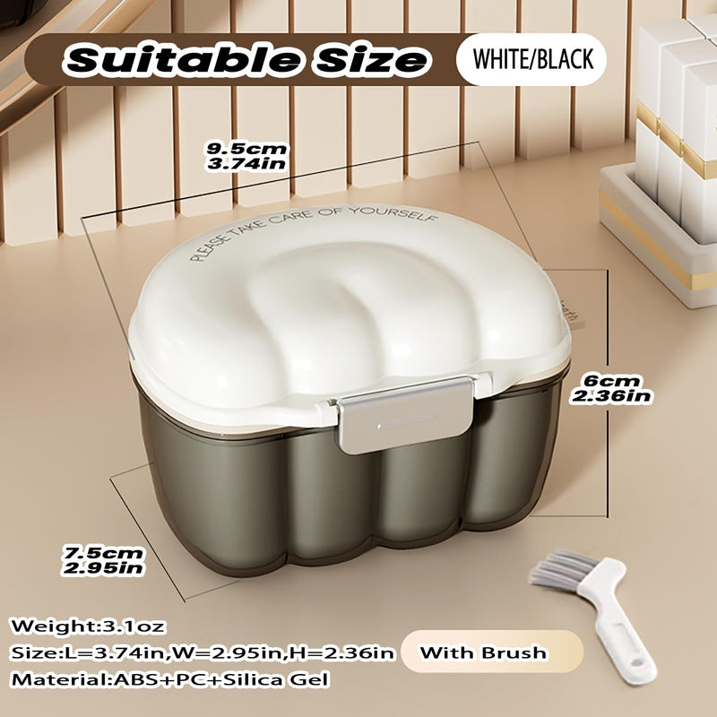 [Australia] - AARAINBOW Retainer Cleaner Case, Leak Proof Denture Bath Box with Strainer Basket, 2 in 1 Denture Container for Travel, Braces Storage Bath Box Mouth Guard Cleaning Denture Holder (D White) D White 