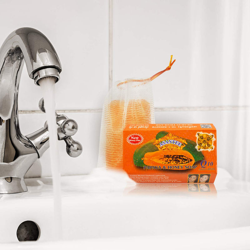ASANTEE PAPAYA & HONEY Soap Bars with Vitamin C,E and Q10 Skin Cleansing 4.40 Oz (Pack of 2) 4.40 Ounce (Pack of 2)
