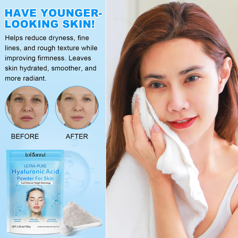 Hyaluronic Acid Powder, Water-soluble High Molecular Weight Hyaluronic Acid Serums Powder, Water Soluble Hydrating Ingredient for Skin Moisture, Hyaluronic-skincare-molecular-hydrating-ingredient