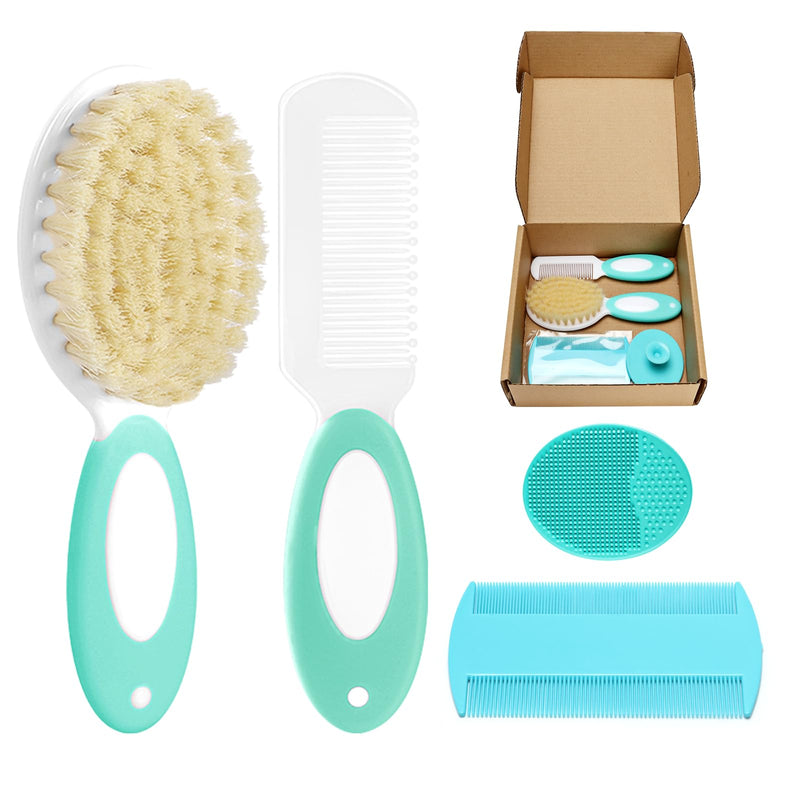 [Australia] - Baby Hair Brush and Comb Set, 4Pcs Baby Soft Bristles Hairbrush Cradle Cap Brush Hair Comb for Newborns Toddlers Boys Girls (Green) Green 