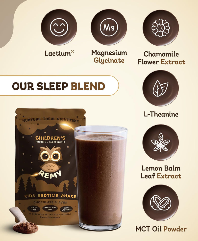Remy Protein Drink Mix for Kids - Nutritious & Delicious Powdered Chocolate Sleep Aid Shake - Supports Healthy Growth, Easy-to-Mix - Non-GMO Balanced Daily Nutrition Drink