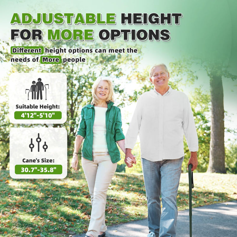 [Australia] - BigAlex Lightweight Walking Cane, Soft Offset Handle for Seniors, Adjustable Collapsible Portable Stick for Women & Men, Mobility Aid for Elderly Adults, Folding Cane Provides Stability & Balance Green 