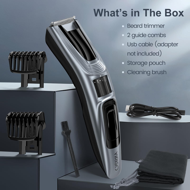 [Australia] - YIRISO beard trimmer, men's trimmer, beard trimmer with ultra-sharp blade, 40 length settings, battery and mains operation, 60 min. wireless running time, gift for man 