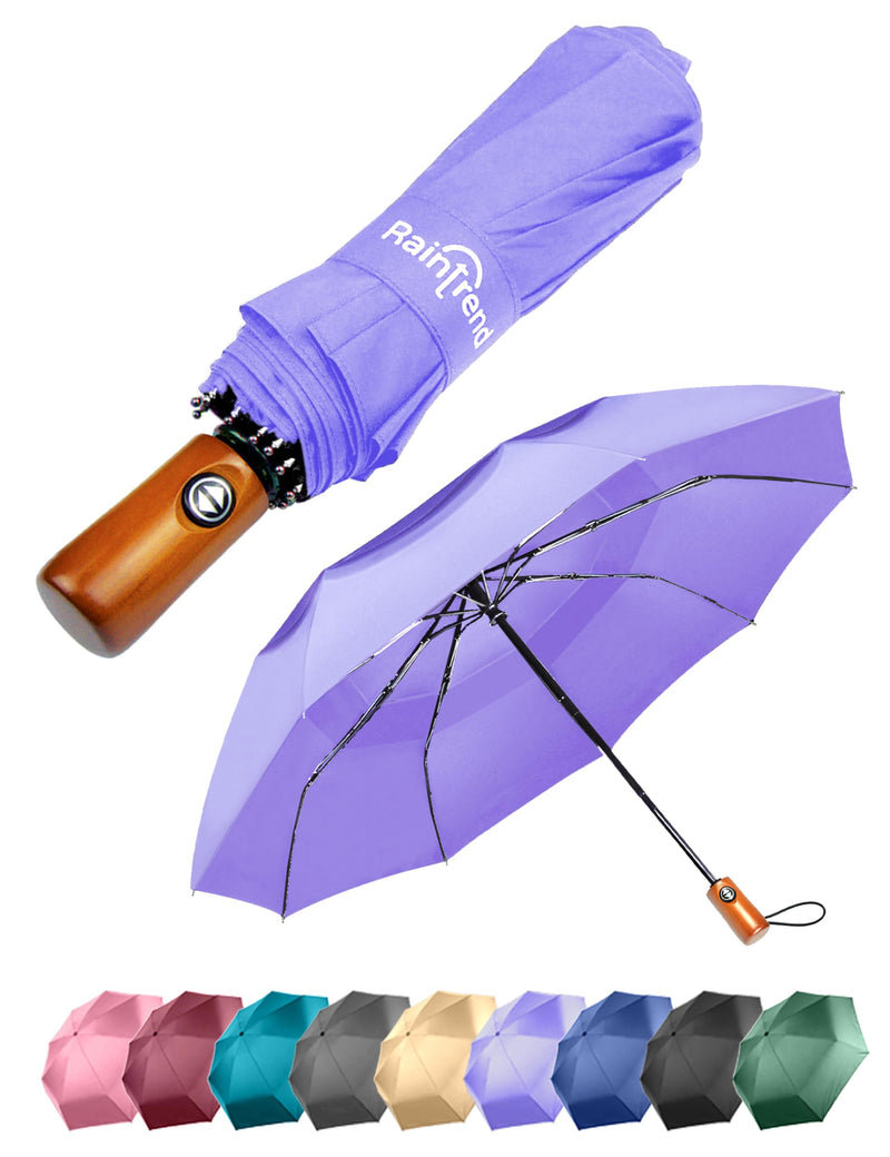 Raintrend 2 Pack Umbrellas for Rain Windproof Travel Black and Purple Umbrella - Large Double Canopy but Compact Folding Portable - Automatic Strong Wind Resistant Construction