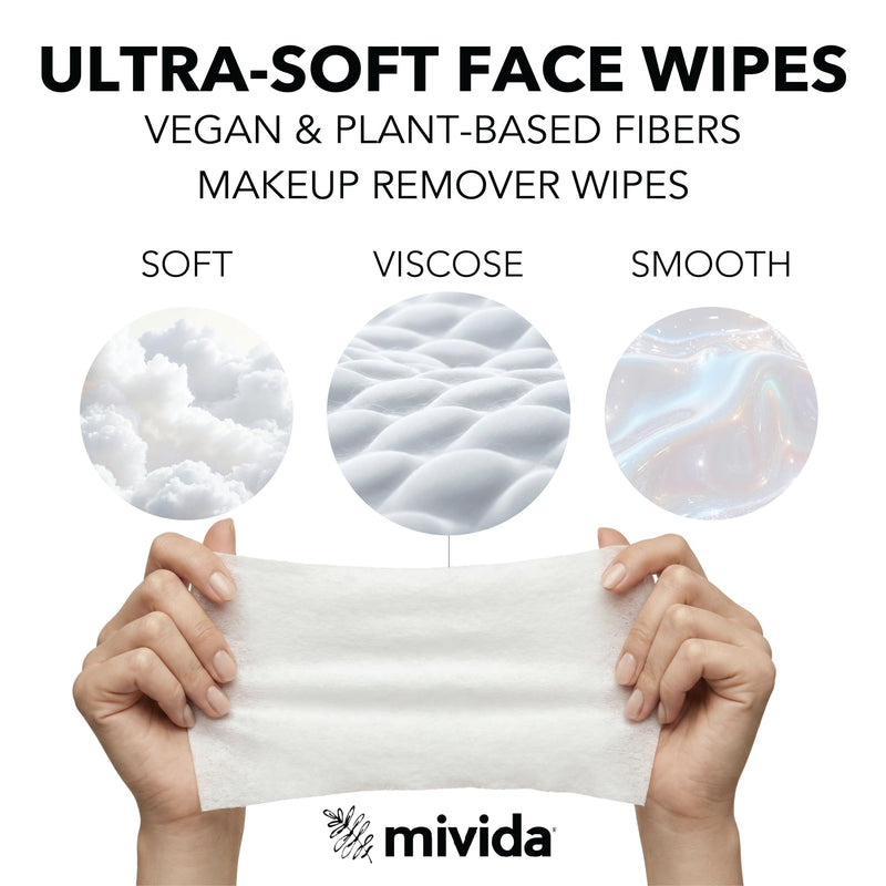 mivida Hypoallergenic Makeup Remover Wipes With Vitamin E, Dermatologist Tested, Alcohol Free & Fragrance Free Makeup Wipes For Sensitive Skin Make Up Remover, Travel Friendly 2 × 25 Count