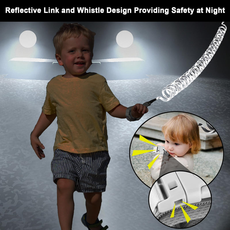 [Australia] - Accmor Toddler Waist Leash Belt, Reflective Baby Anti Lost Wrist Link, Kids Walking Harnesses Children Wristband Tether Leashes with Lock for Boys Girls Ages 1-4 to Outdoor Travel (Black) Black Reflective Wristlink/ Gray Belt 