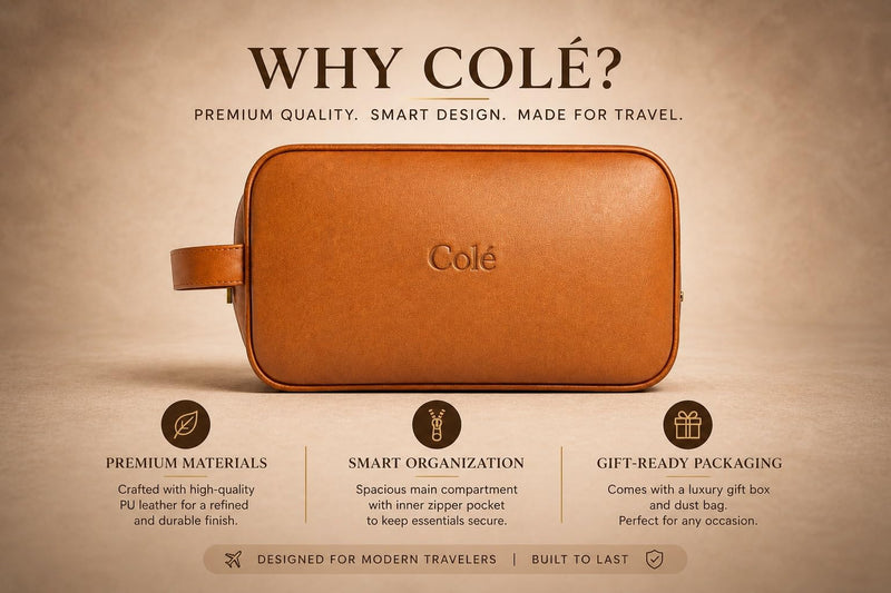 Colé Premium Toiletry Bag for Men Water Resistant Travel Organizer.