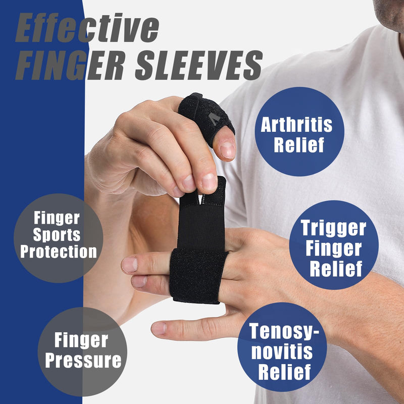 Finger Splint (No Metal Support), 2PCS Lightweight OK Cloth Finger Sleeve/Brace for Arthritis, Tendonitis & Pain Relief, Adjustable Compression for Sports Injury Relief (Basketball, Tennis, Volleyball, Badminton, Golf) – Single Finger Design - M Medium
