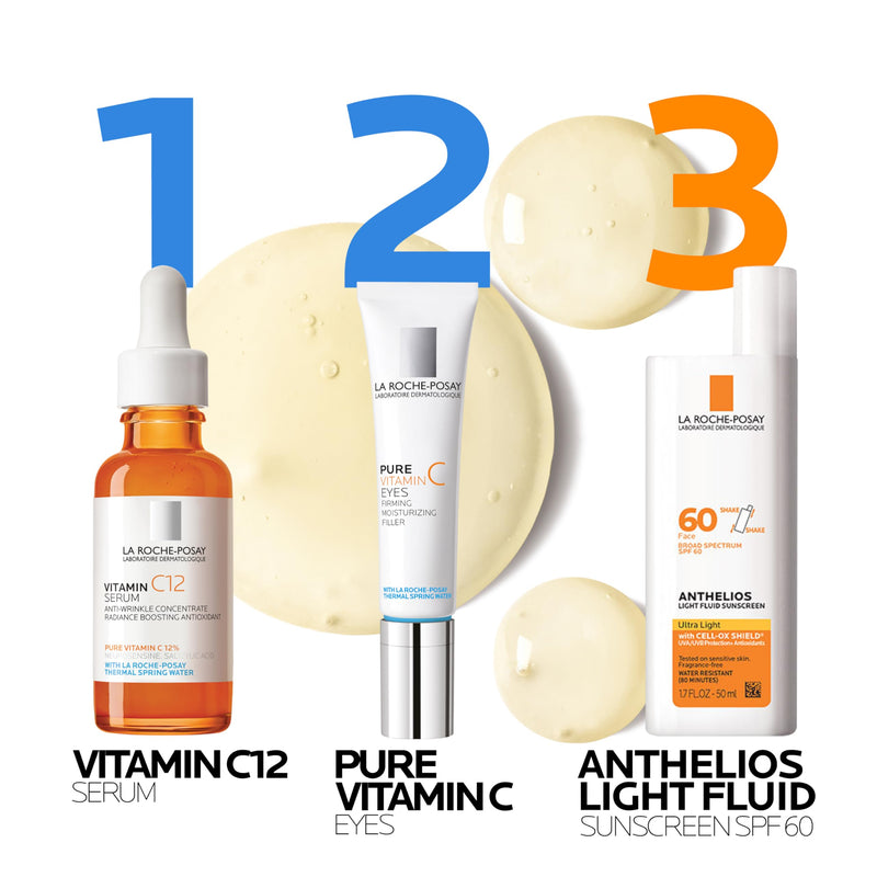 La Roche-Posay Pure 12% Vitamin C Serum for Face with Hyaluronic Acid & Salicylic Acid, Hydrating Face Serum, Boost Radiance & Reduce Wrinkles, 2 Formulas for Normal or Oily Skin Control 1.01 Fl Oz (Pack of 1)