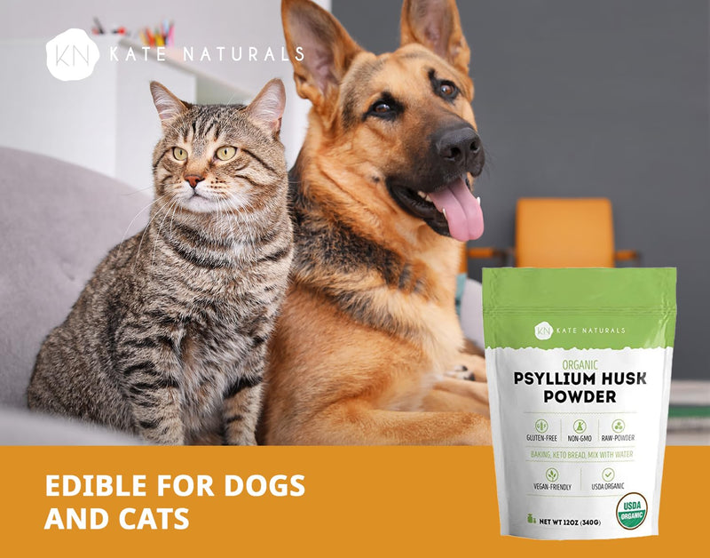 [Australia] - Kate Naturals Psyllium Husk Powder for Baking, Fiber & Digestion. Psyllium Seed Powder for Dogs & Cats (12oz, Organic, Gluten Free, Pet Safe) 