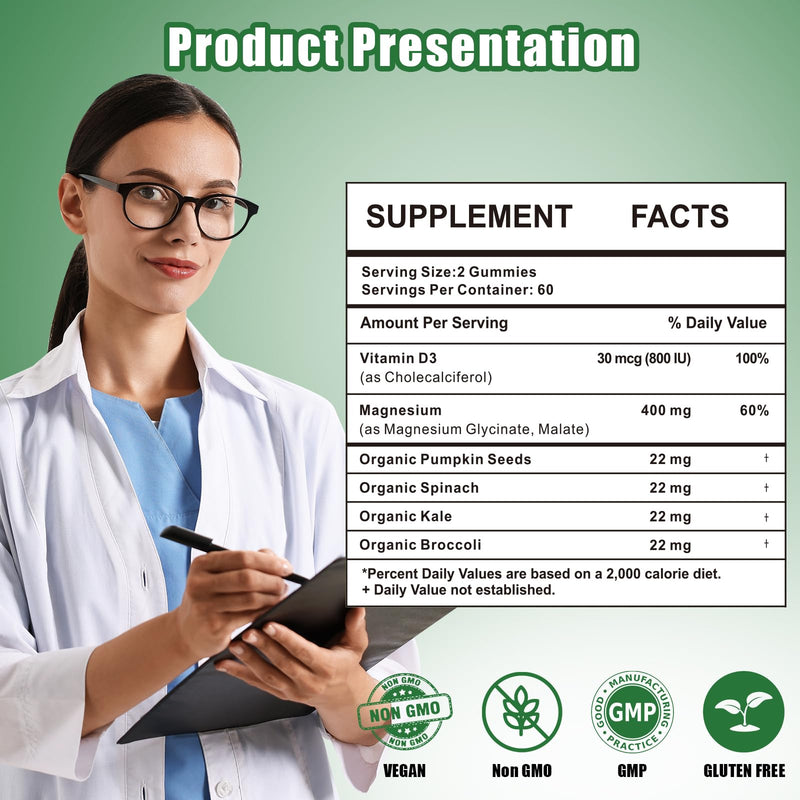 [Australia] - Magnesium Glycinate Gummies 400mg Supplements with Magnesium Malate & Taurate | Vitamin D3 Spinach | Kale | Broccoli 