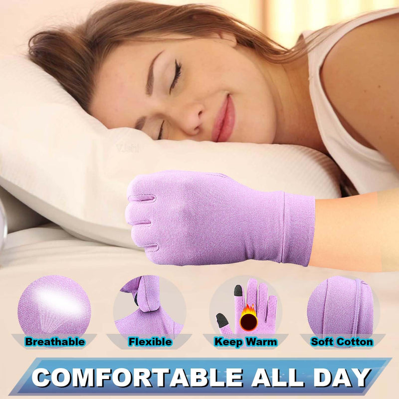 2 Pairs Full Finger Compression Arthritis Gloves for Rheumatoid, Osteoarthritis, Carpal Tunnel Pain Relief, Arthritis Hand Gloves for Women Men Support Work Typing (Pink, Medium) Pink