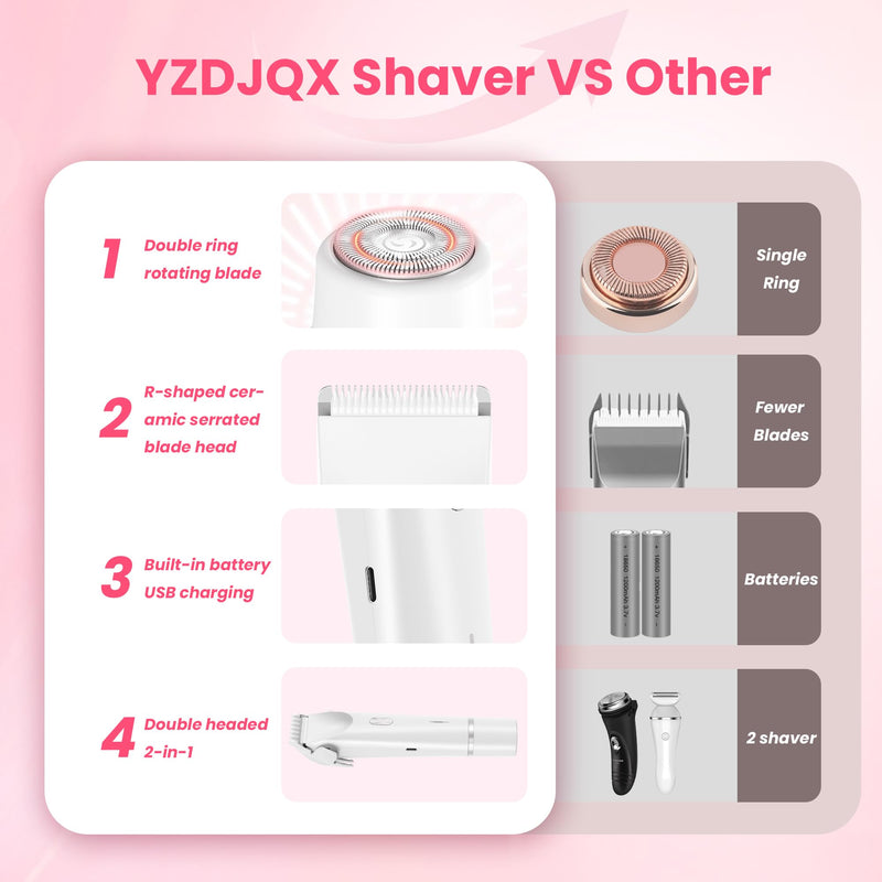 [Australia] - Bikini Trimmer for Women-2 in 1 Dual Head Electric Razors,IPX7 Waterproof Bikini Electric Shaver,Dry & Wet Use Painless Bikini Shaver,Pubic Hair Trimmer for Private Area & Body Hair,White White 