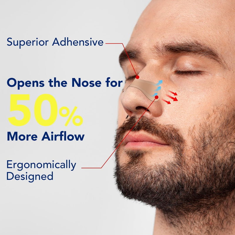 [Australia] - 60 Pcs Nose Strips for Breathing ‚Äì Extra Strength Nasal Strips for Snoring with Strong Adhesion ‚Äì Sweat Resistant Design for All Day Use ‚Äì Improves Sleep and Workout Performance Beige 