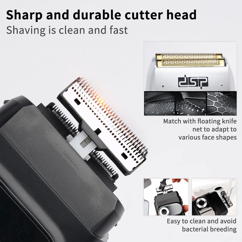 [Australia] - DSP® Electric Razor for Men Bald Shavers for Men 2 in 1 Double Shaver for Men with 2 Foil Head Rechargeable Barber Shaver with Precision Trimmer 3-Speed Shaver with LED Digital Display (Black) Shaver with LED Display 
