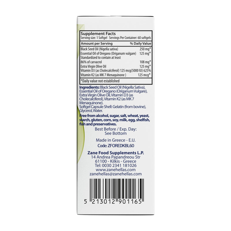 ZaneThrive + Vitamin D3 & K2, Black Seed Oil, Oregano Oil, Supplement - High Potency - Immune & Bone Wellness - with Carvacrol & Thymoquinone - Non-GMO, Gluten-Free - 60 Capsules by Zane Hellas.