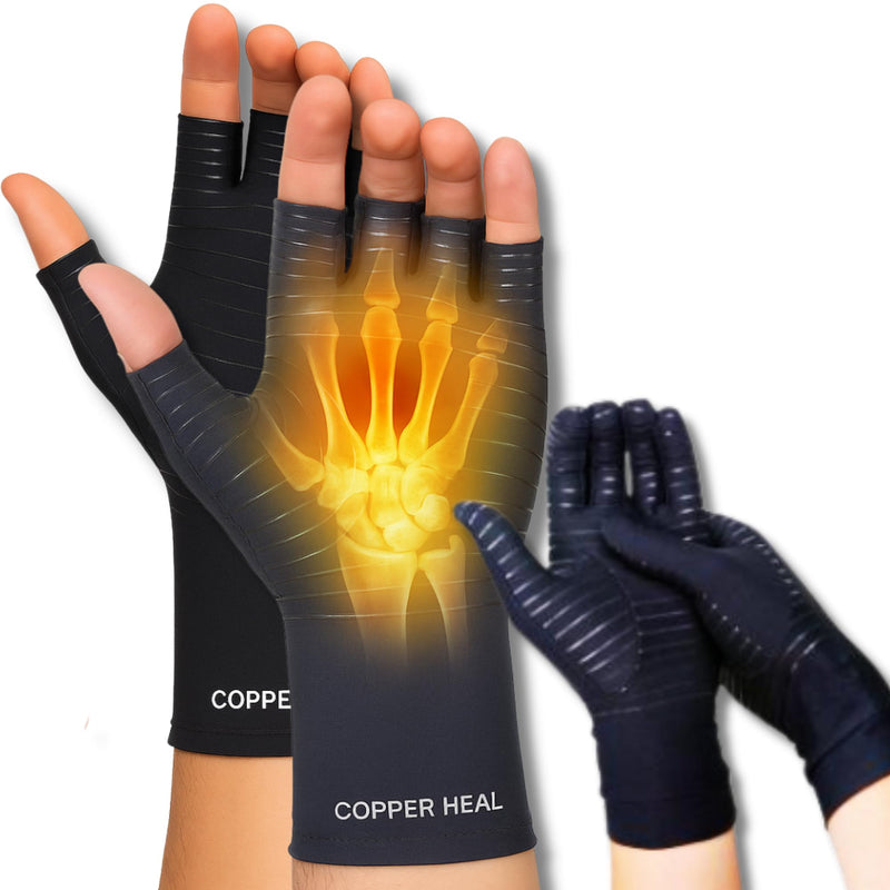 [Australia] - COPPER HEAL Compression Gloves Size L Bundle – 1 Full Finger + 1 Fingerless Pair – 88% Copper Infused – Arthritis & Pain Relief – SAVE 20% 