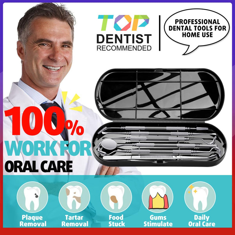 [Australia] - Antonki Dental Cleaning Tools, Dental Hygiene Kit, Teeth Cleaning Tools, Metal Dental Picks, Plaque Remover for Teeth, Stainless Steel Professional Tooth Tartar Scraper for Home Use - with Case Pro Dental Tools w/ Carrying Box - Classic Black 