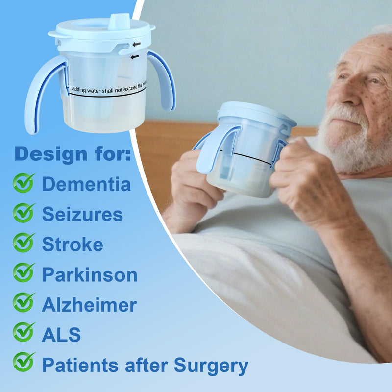 Dysphagia Cup for Adults - 5cc/10cc/15cc Spill-Proof Drinking Cup for Elderly | IDDSI Levels 0-2 | Choke Prevention | Removable Handles | Nose Cutout Design