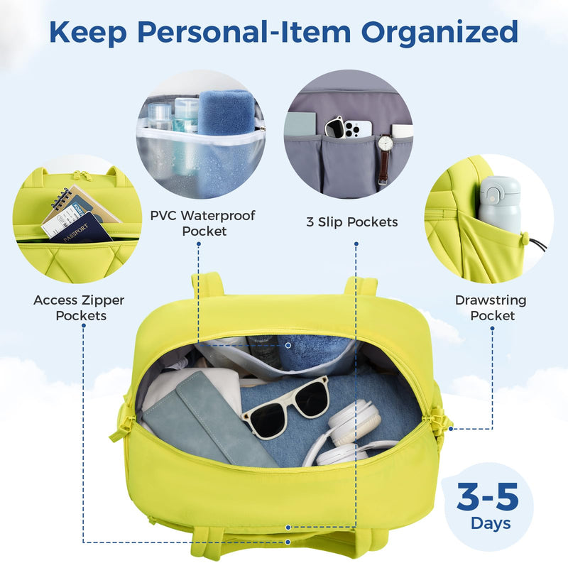 Women's Duffle Gym Bag, Carry-On Shoe Compartment for Weekender Overnight | Travel Sport Hospital Workout Personal Item Luggage Diaper Water Resistance Essentials Wet Pocket Neon Lime Small