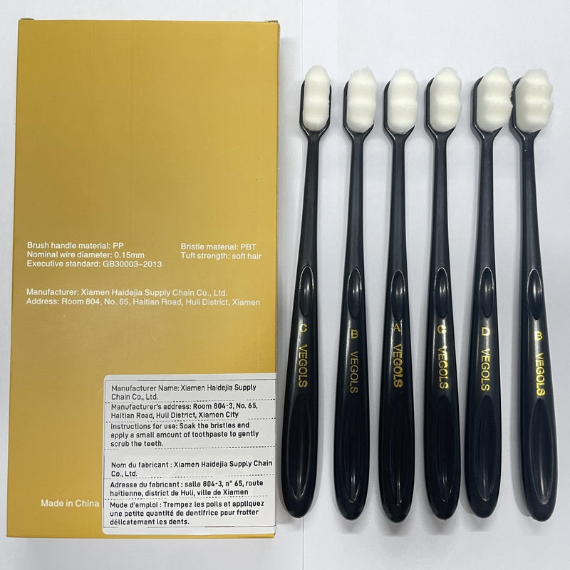 Adult Extra Soft Toothbrush with 20000 Soft Bristles, (Pack of 6) Micro Nano Manual Toothbrushes for Protect Sensitive Gums - Black