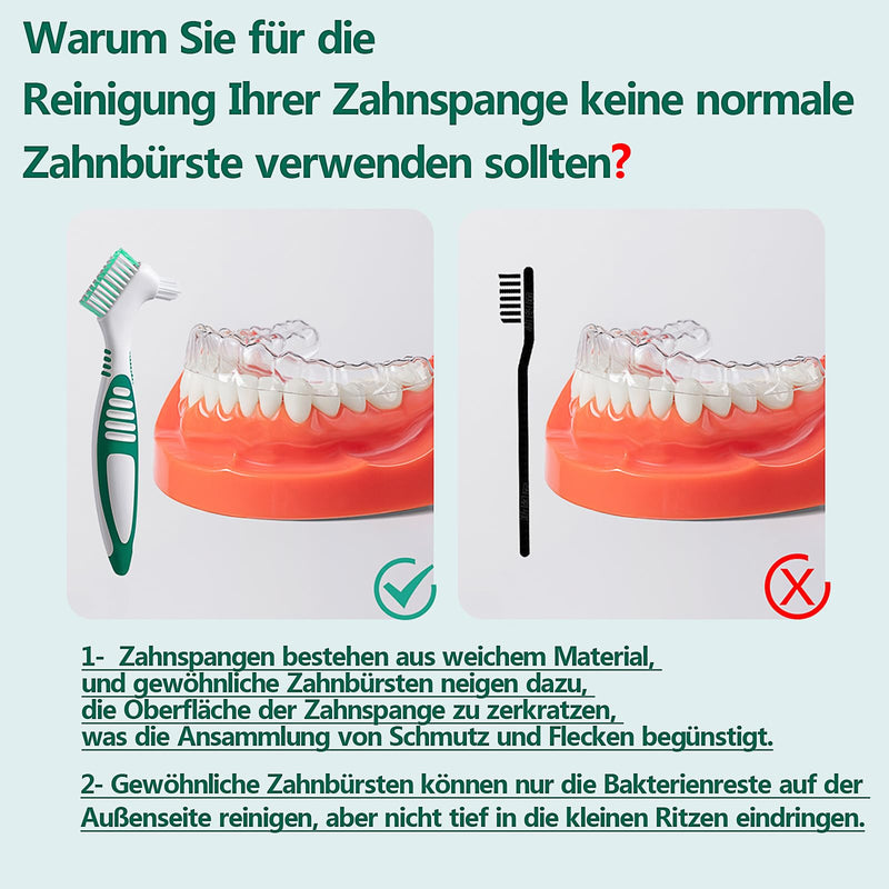 [Australia] - Denture brush, 4 pieces denture toothbrush, denture cleaning brush set, portable double-sided denture brush for effective denture cleaning, premium hard denture brush 