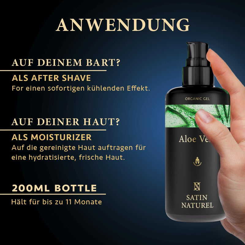 [Australia] - After Shave Men 200ml - ORGANIC Aloe Vera Gel + Hyaluron - For optimal men's care & soothing of the skin ✓ After Shave Balm + Facial Care Men ✓ The best of the Aloe Vera plant ✓ 