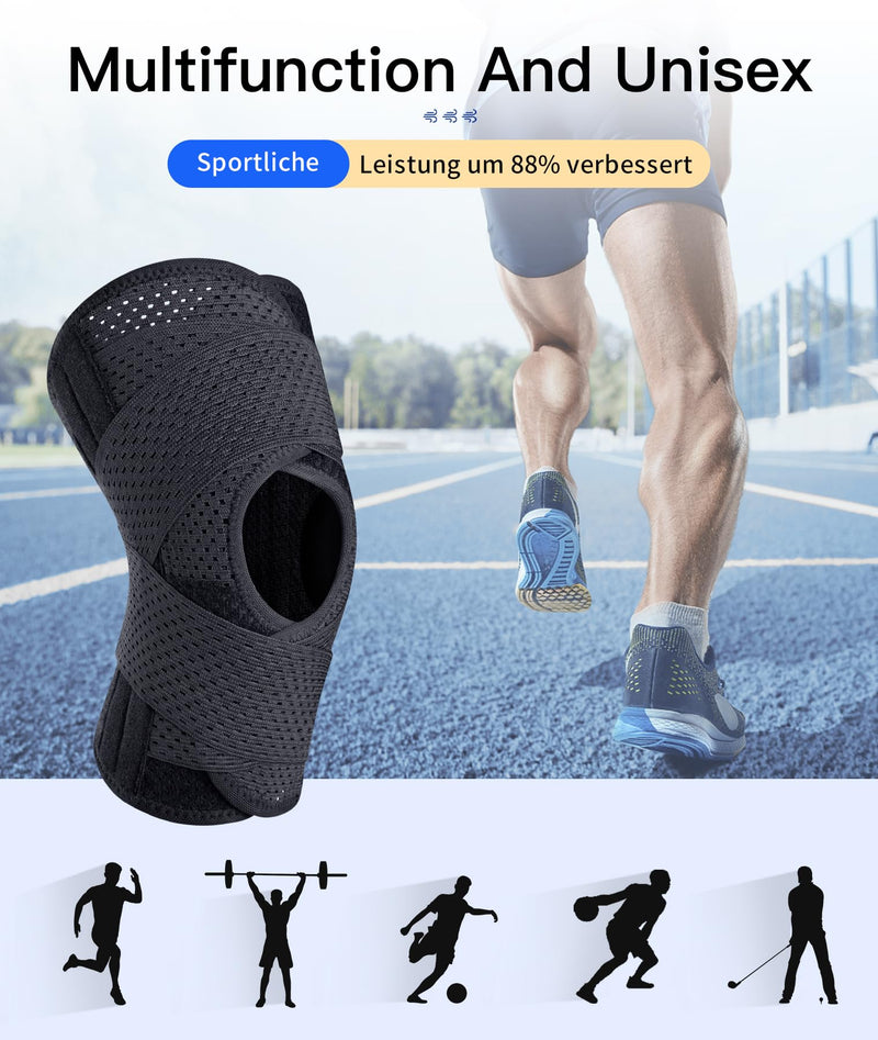 [Australia] - ZEAMO knee support with patella gel pads for women and men, knee support with stabilizers and Velcro fastener for meniscus osteoarthritis, knee supports sport black 4XL 