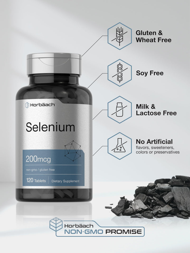 Selenium Supplement | 200mcg | 120 Tablets | Non-GMO and Gluten Free | by Horbaach