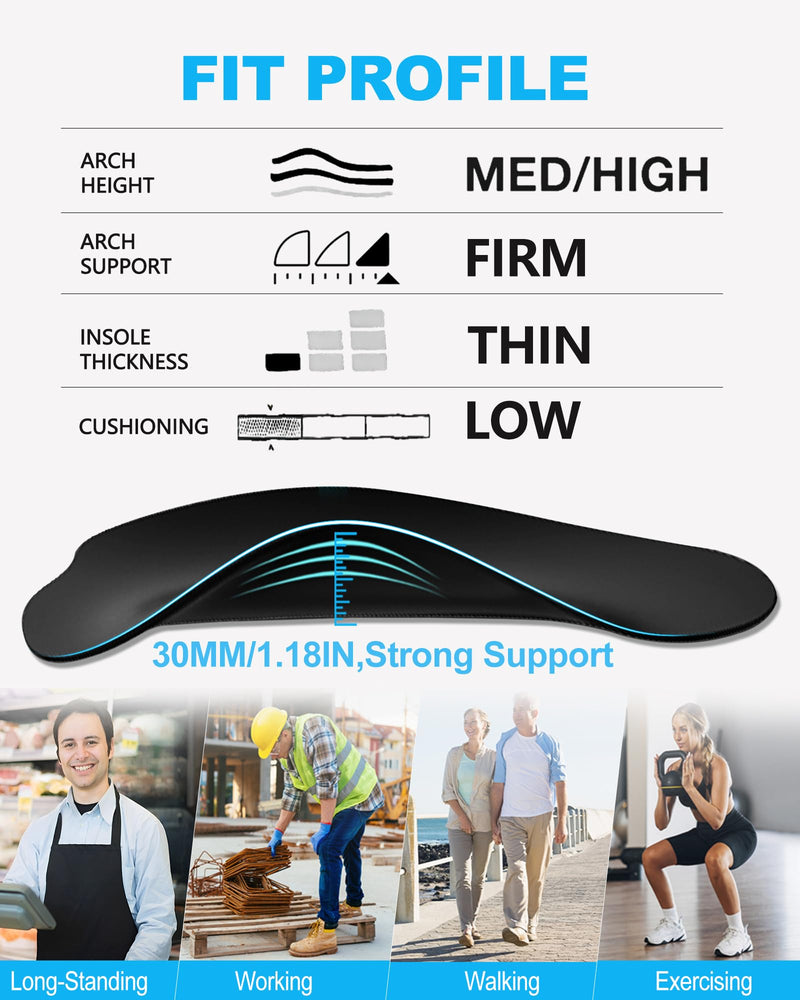 [Australia] - Plantar Fasciitis Relief High Arch Support Inserts Women Men 3/4 Length,Thin Shoe Inserts Orthotics Insoles for Medium & High Arches,Foot Pain Relief Heavy Duty Support High Arch - Black L (Men 8.5-9,Women 7.5-9.5) 