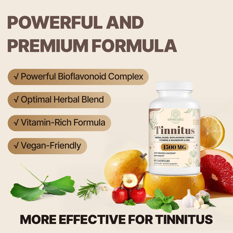 [Australia] - Tinnitus for Ringing Ears 1500 MG, Tinnitus Supplement Ear Ringing, Higher Absorption, Premium Ingredients, Reduce Ear Tinnitus for Women and Men, Made in USA, Non-GMO, 60 Couts 60 Count (Pack of 1) 