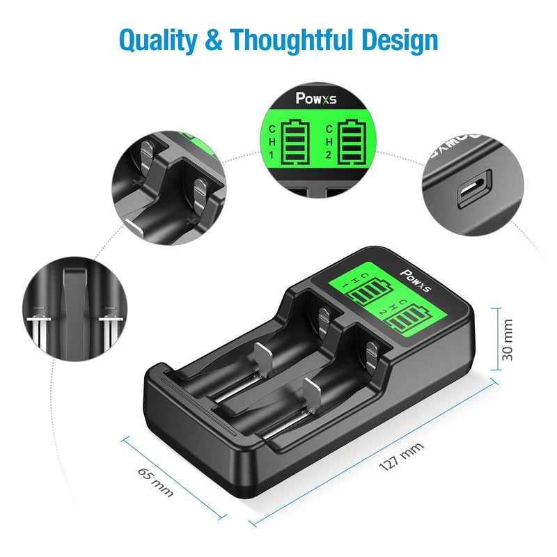 [Australia] - POWXS LCD Universal 18650 Battery Charger for 3.7V Li-ion Rechargeable Battery 18650 18490 18350 17670 17500 16340(RCR123) 14500 Lithium Batteries and Ni-MH Ni-CD Rechargeable AA AAA Batteries 