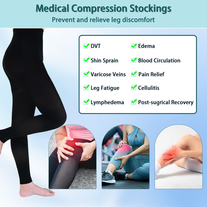 [Australia] - 2 Pairs 20-30mmHg Compression Pantyhose for Women, Medical Graduated Compression Stockings Leggings Footless Support Compression Tights for Varicose Veins, Swelling, Edema Large Footless/Black+Beige 