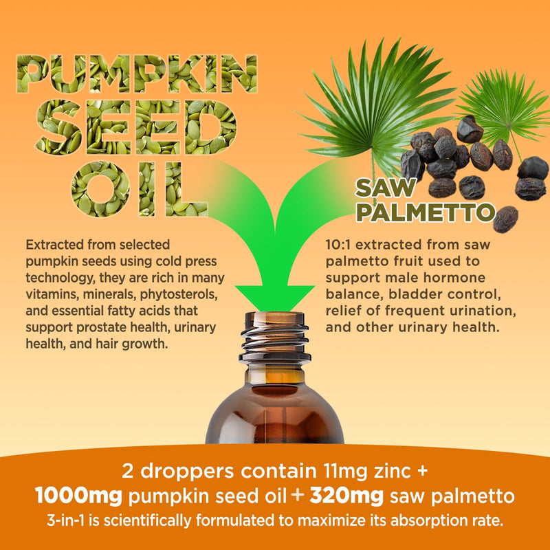 [Australia] - Pumpkin Seed Oil - DHT Blocker for Men Women Hair Growth, Organic Pumpkin Seed Extract with Saw Palmetto for Prostate & Urinary Health, Cold Pressed Supplements Liquid Drops, Lemon, Vegan, 2 Fl Oz 