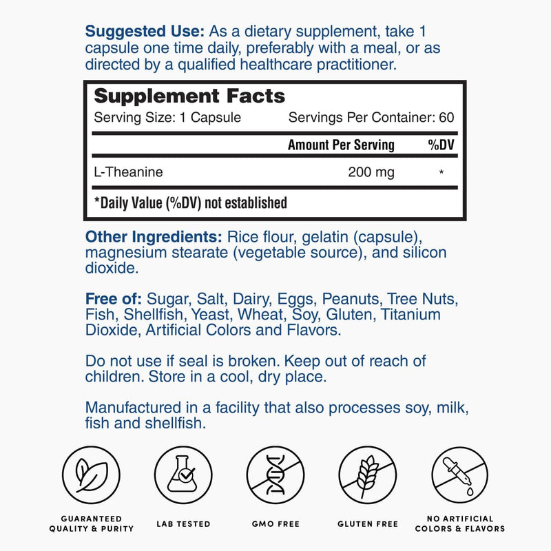 Nature's Lab L-Theanine, 200 mg - Supports Calm and Relaxation* - 60 Capsules
