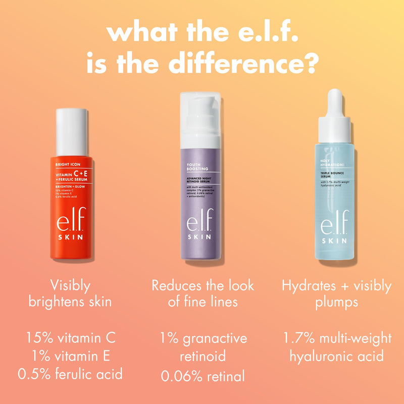 e.l.f. SKIN Bright Icon Vitamin C + E + Ferulic Face Serum Mini, Brightening & Soothing with 15% Vitamin C, Vegan & Cruelty-Free 0.5 Fl Oz (Pack of 1)