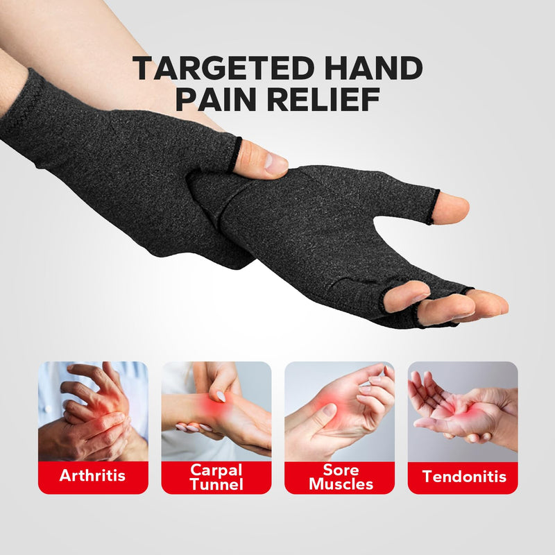 [Australia] - Fingerless Compression Gloves (1 Pair), Cotton Arthritis Gloves Women Men, Arthritis Pain Relief Gloves, Hand Compression Gloves Arthritis for Carpal Tunnel, Rheumatoid, Tendonitis Medium Black 