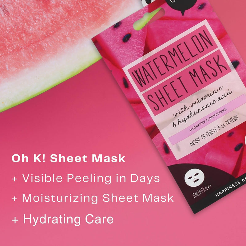 Oh K! Sheet Mask - Watermelon - Moisturizing Face Mask - Hydrating Face Sheets - Enriched with Hyaluronic Acid, Vitamin C - Korean Skincare - 1 Pc 1 Count (Pack of 1)