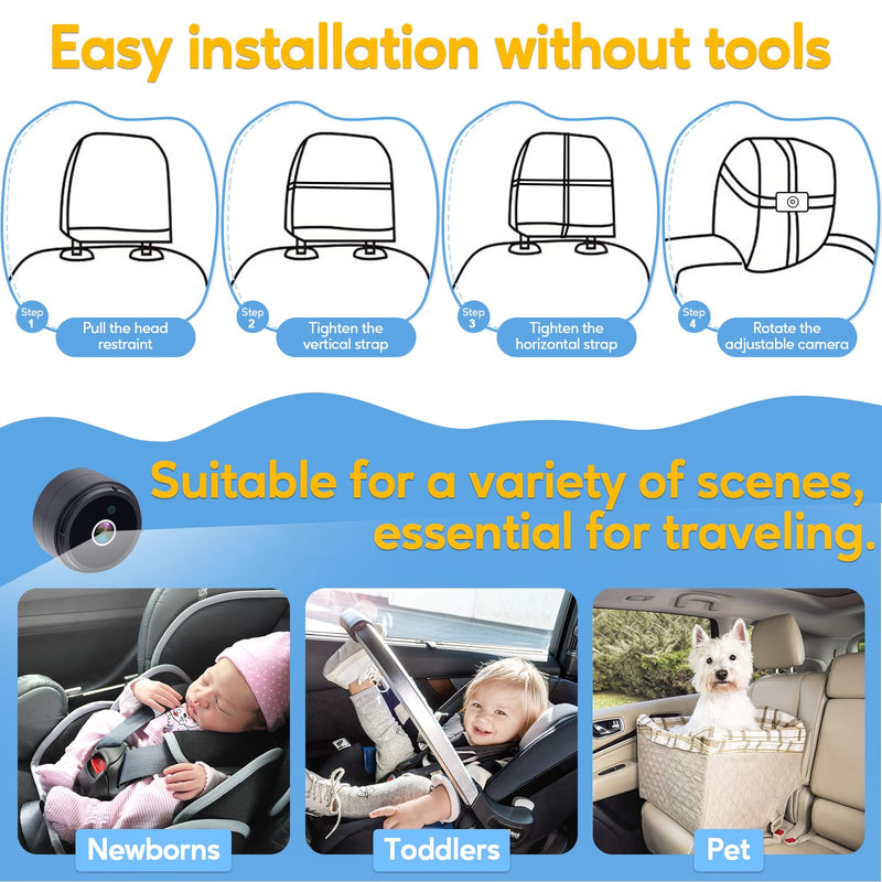 [Australia] - Baby Car Camera for Backseat 1080P - Plug and Play, HD Crystal Night Vision, Easy to Install, 360¬∞ Rotation, Wide View Angle, Protect Baby's Eye - Rear Facing Carseat Camera for Newborn, Infant, Kids Black 