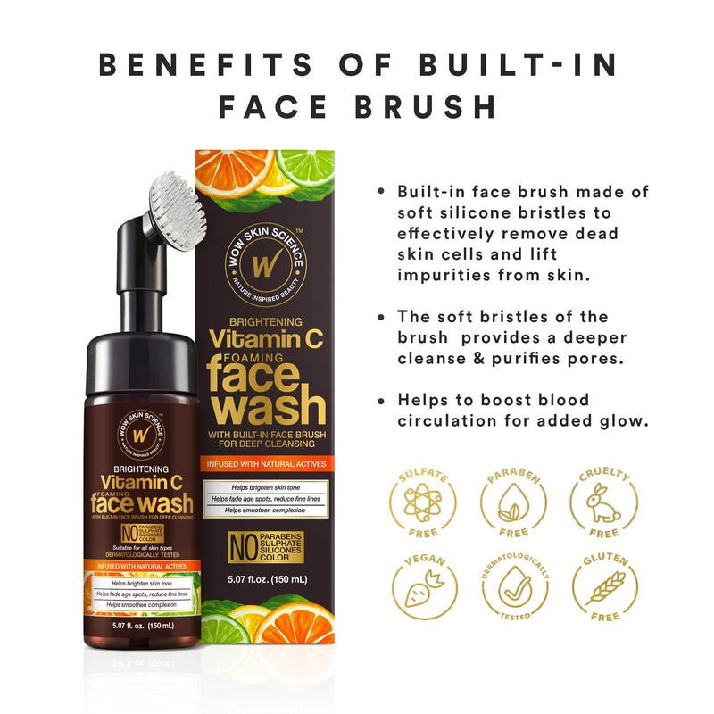 WOW Skin Science Vitamin C Face Wash & Brush 5.07 oz 1 Fl Oz (Pack of 1)