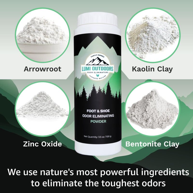 [Australia] - Lumi Outdoors Natural Shoe Deodorizer Spray and Foot Powder Bundle - Lemon Eucalyptus and Foot Powder 