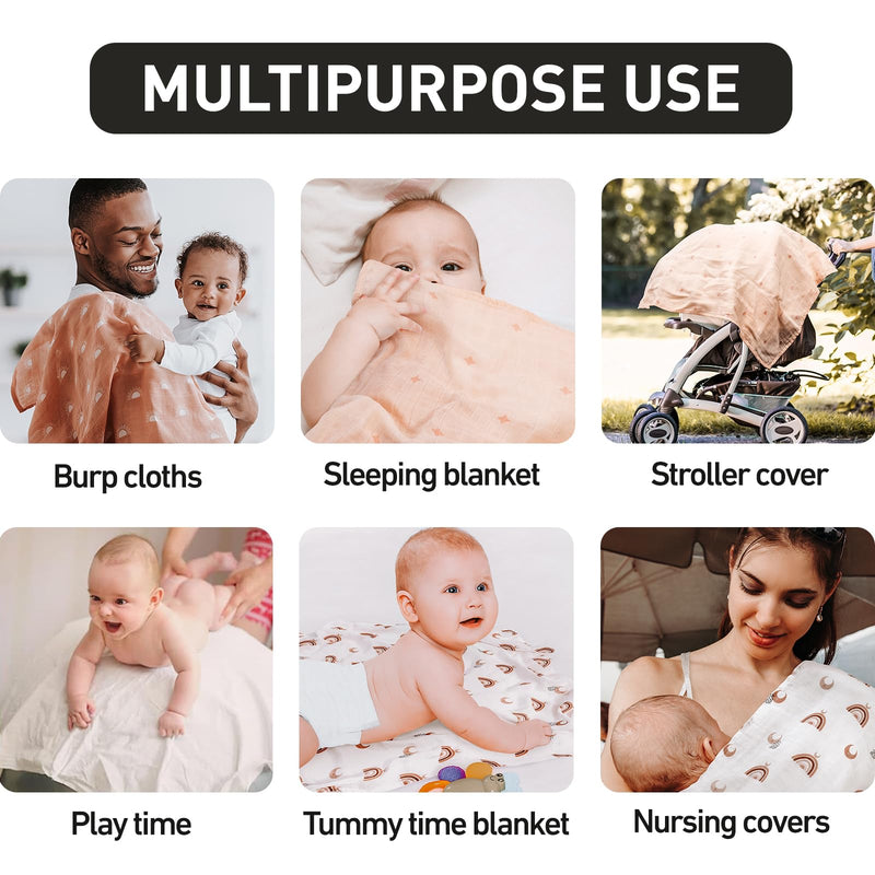 [Australia] - GLLQUEN BABY Receiving Blanket Boy Cotton Muslin Swaddle Blankets Girl Newborn Squares Breathable & Soft Thin Baby Blankets Cloths Double Absorbent Infant Swaddling Wrap - 6 Pack (Sun) Sun 