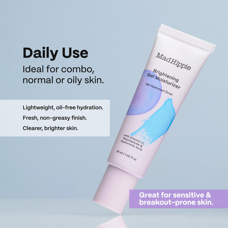 Mad Hippie Facial Moisturizer, Brightening Gel with Vitamin C, Niacinamide & Hyaluronic Acid – Oil-Free Moisturizer for Oily Skin, Acne-Prone Skin Care, 1.02 Fl Oz