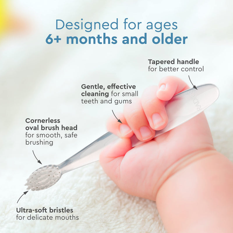 [Australia] - RADIUS Children's Toothbrush Pure Brush Ultra Soft BPA Free and ADA Accepted Designed for Delicate Teeth and Gums for Kids Months and Up, Clear, (Pack of 6) 6 Count (Pack of 1) 