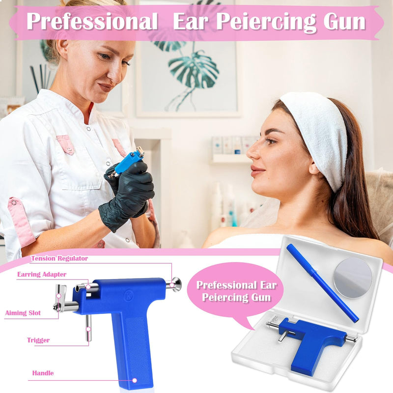 [Australia] - Ear Piercing Gun Kit, Reusable Ear Nose Piercing Gun Machine with Stainless Steel Piercing Earrings Studs, Crystal Earrings for At Home Salon Earlobe Cartilage Helix Tragus Piercing Tool Set Blue 