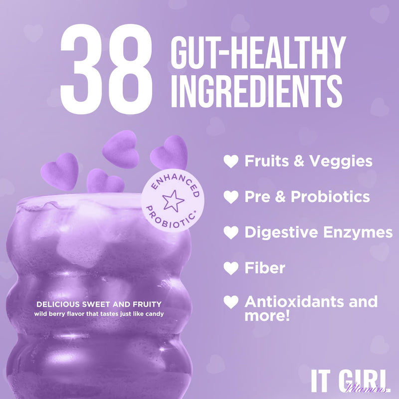 Organic Gut Health Gummies for Women & Teens – Pre + Probiotics & Digestive Enzymes – Superfoods Greens – Vegan Daily Digestive Supplement – All-in-One Organic Greens & Multi-Probiotic Daily Essential