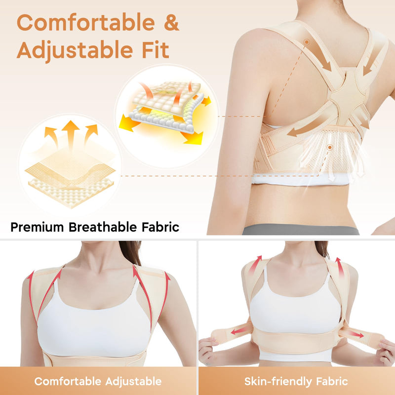 Back Brace Posture Corrector for Women and Men, Adjustable Upper Back Support with Shoulder Brace & Back Straightener, Relief for Clavicle, Neck & Shoulder Pain (Small, Beige) S