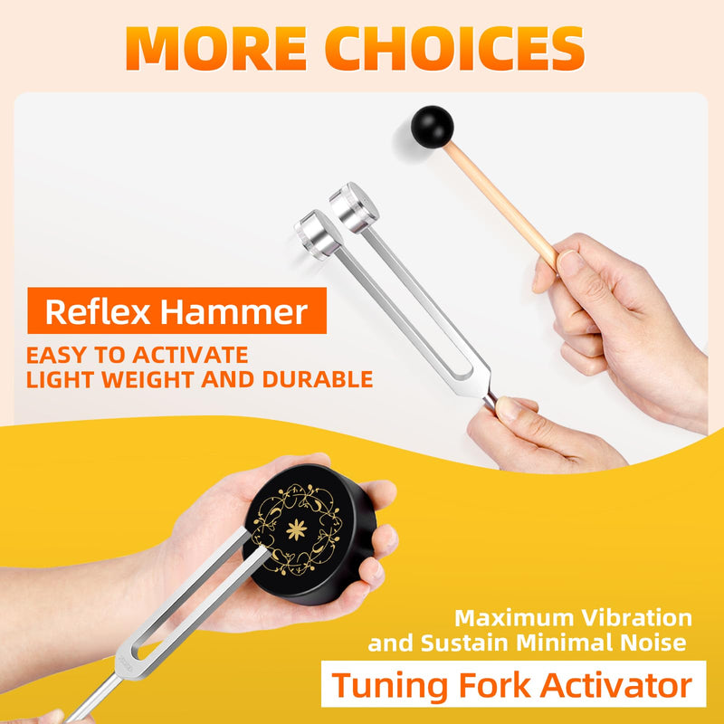 Tuning Forks for Healing(128Hz, 136.1Hz, 432Hz, 528Hz),Medical-Grade Weighted & Unweighted Tuning Forks Set with Vegan Leather Pouch &Activator, for Chakra/Sound Therapy/Yoga/Meditation