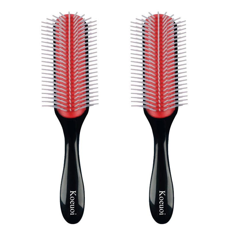 2 Pcs 9 Row Classic Styling Curly Hair Brush for Detangling, Separating, Shaping. For Women and Men Wet or Dry Hair. Black（2 Pieces）